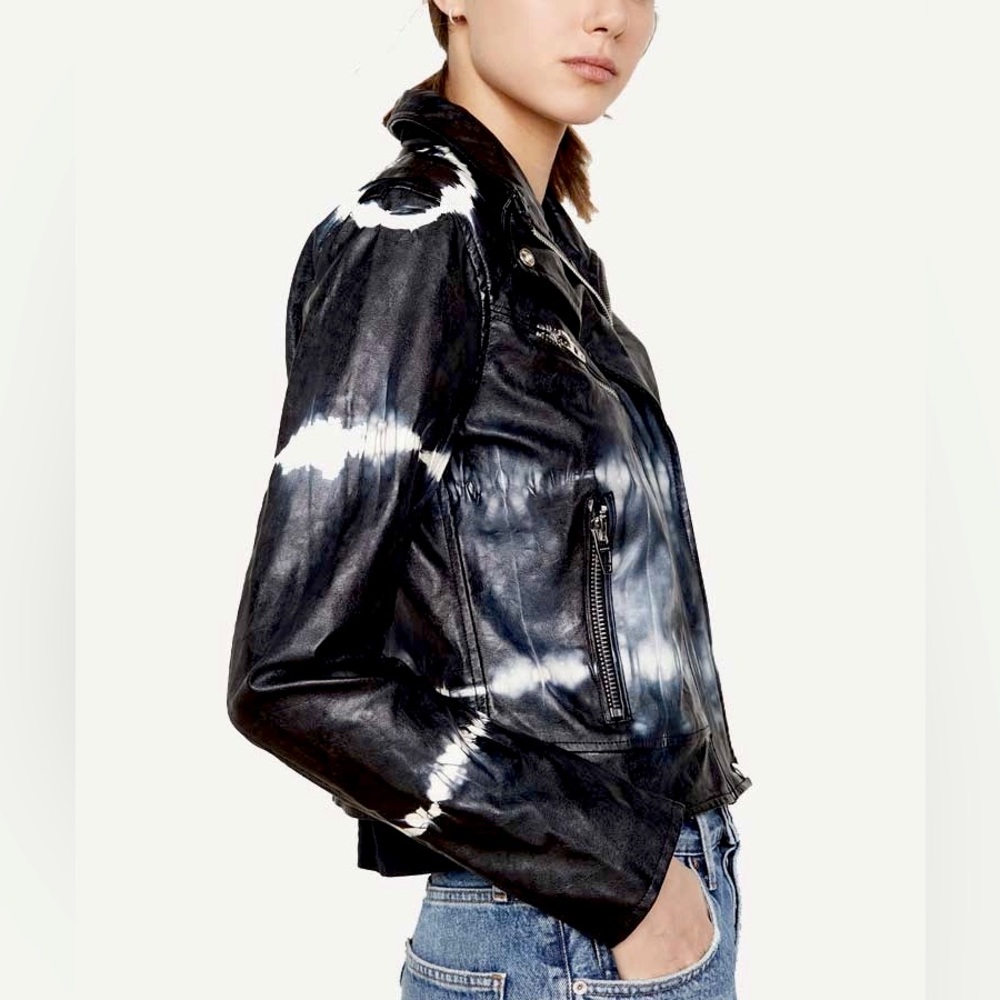 Blank NYC Black & White Tie-Dye Vegan Leather Moto Jacket